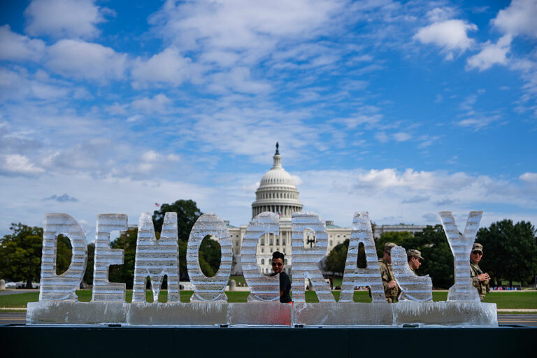 Sculpture de Glace "Démocratie" Fond à Washington