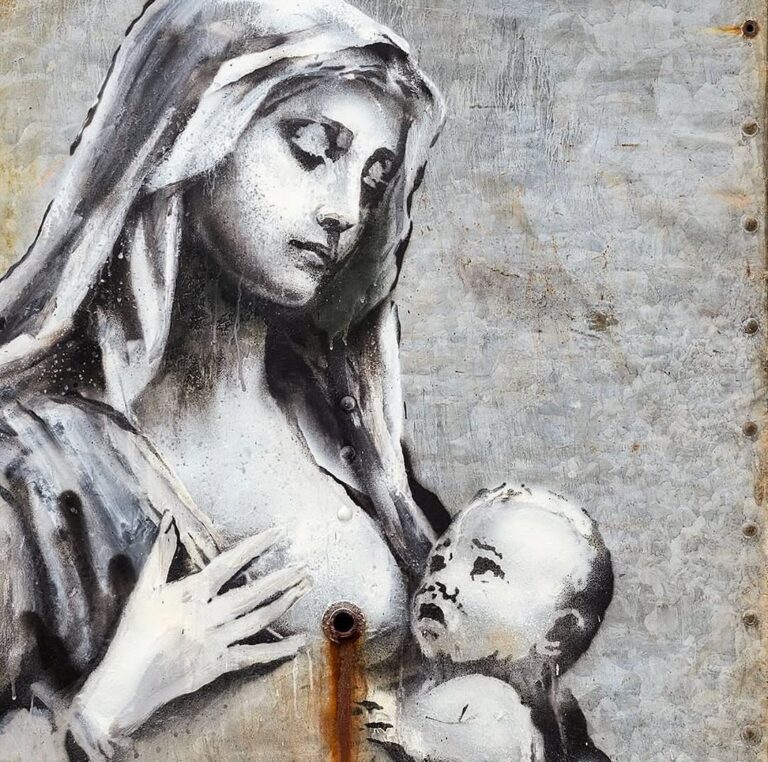 Madonna qui allaite avec une touche sombre