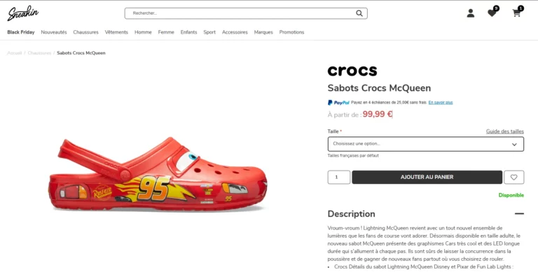 Mon commentaire sur Sneakin.fr – Site Legit 100% avec l’achat d’un Crocs McQueen